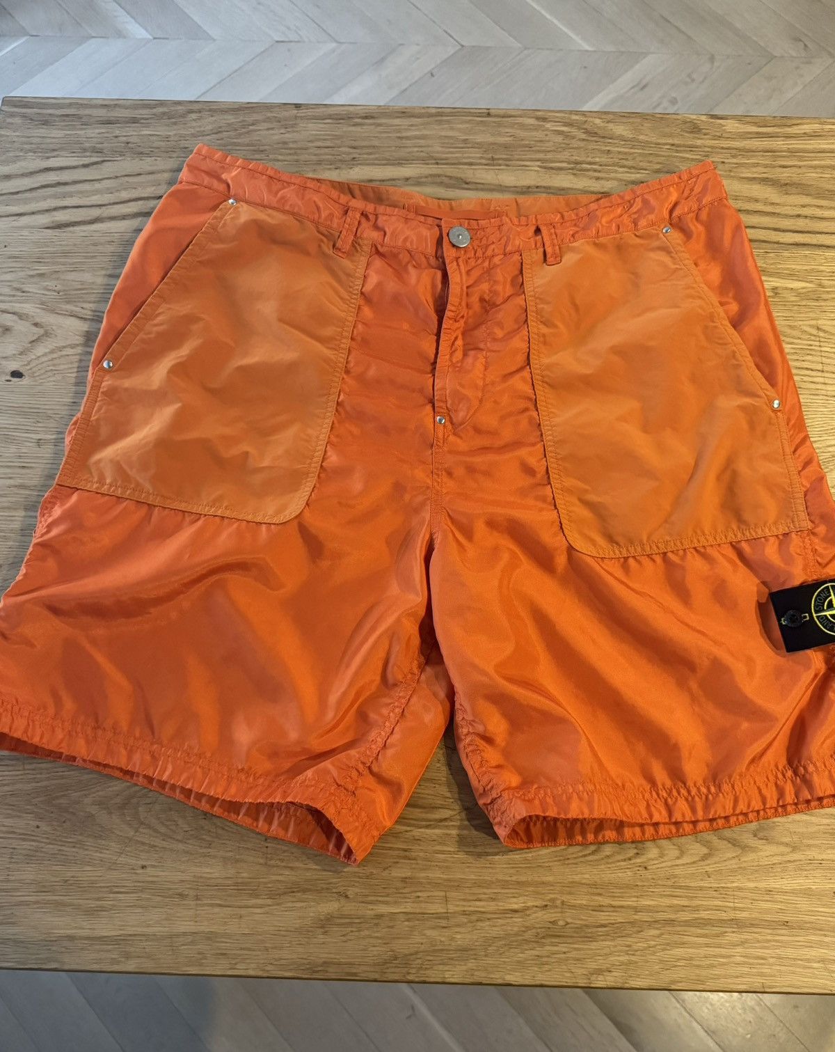 image of Stone Island Polyester Tela With David Light Tc Shorts in Orange, Men's (Size 38)