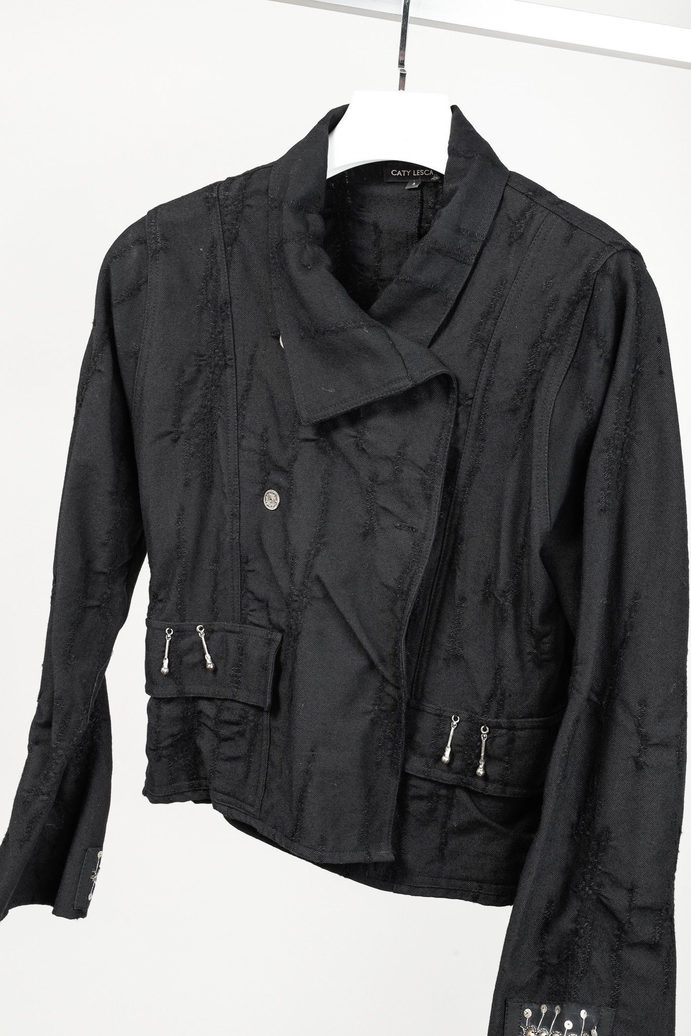 Other Caty Lesca Black Textured Wool & Cotton Metal-Accent Jacket Size L / US 10 / IT 46 - 3 Thumbnail