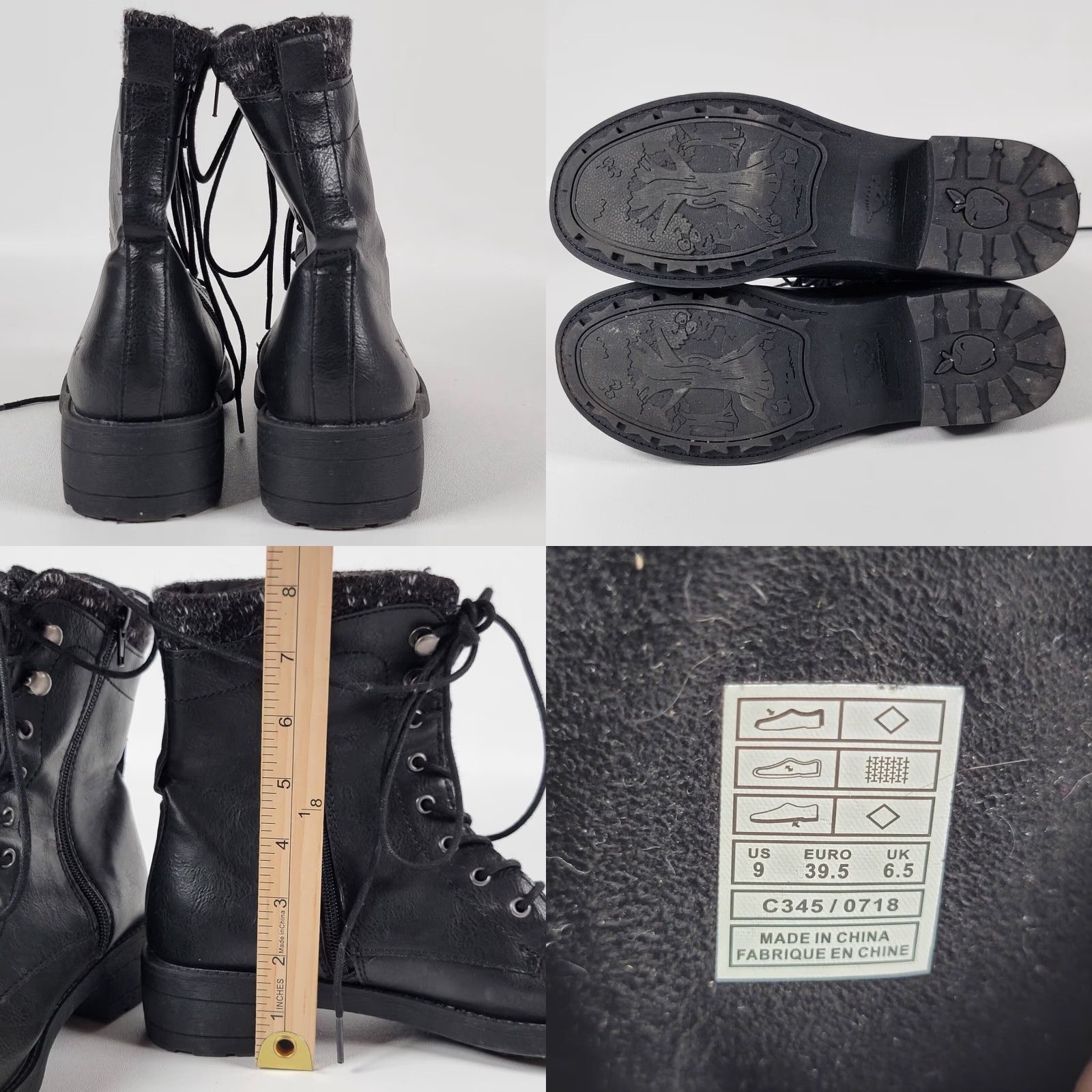 Vintage Rocketdog Boots Women Size 9 US 39.5 Black Leather Knit Fabric Combat Zip Mid-Calf Size US 9 / IT 39 - 8 Thumbnail