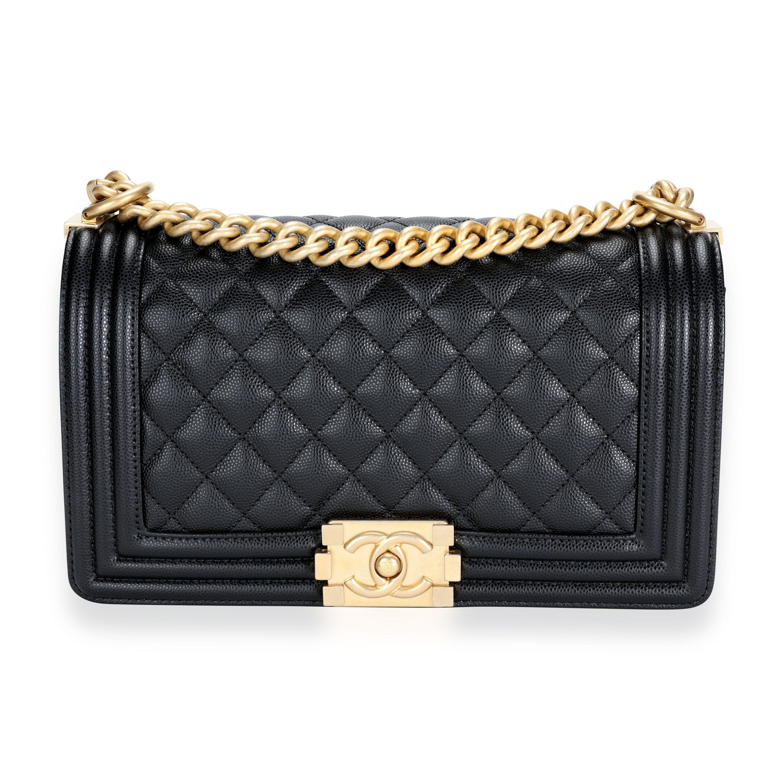 Chanel Black Quilted Caviar Medium Boy Bag