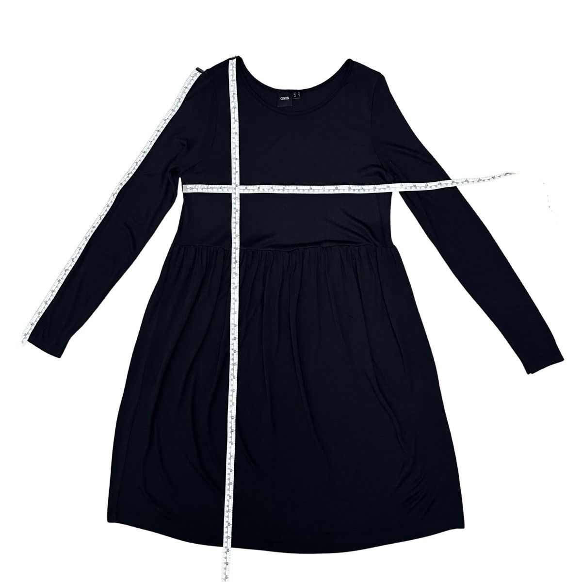 Asos ASOS Navy Blue High Waisted Smock Mini Dress - Long Sleeve Size S / US 4 / IT 40 - 4 Thumbnail