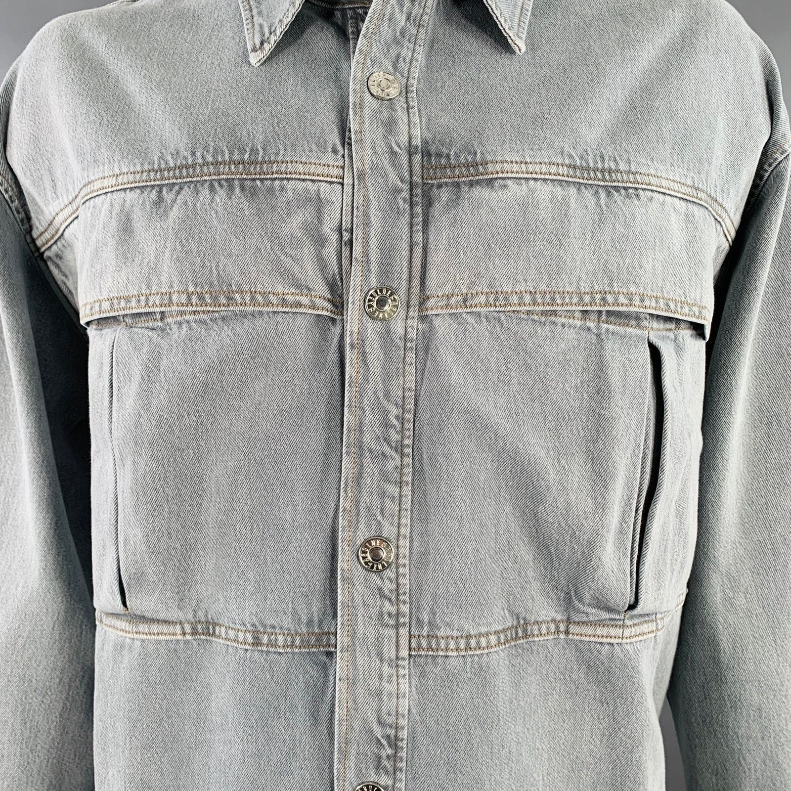 Agolde Grey Cotton Denim Two Pockets Snaps Long Sleeve Shirt Size US XL / EU 56 / 4 - 2 Thumbnail