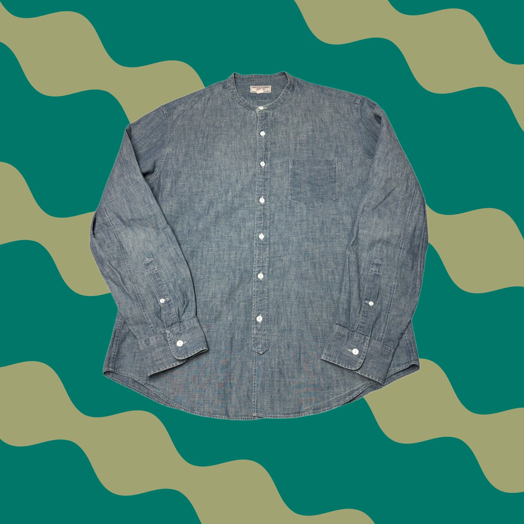 Wallace & Barnes Wallace & Barnes Mens Band Collar Chambray Shirt Blue Cotton A7968 Size L Size US L / EU 52-54 / 3 - 1 Thumbnail