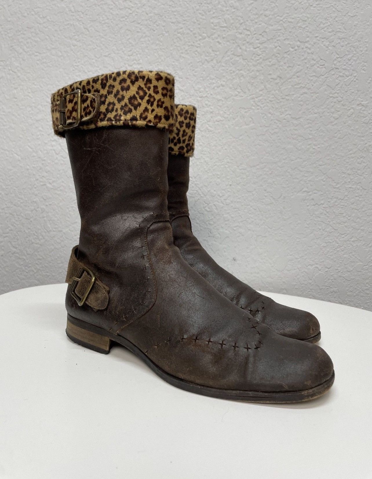 If Six Was Nine AS 98 Vibe Artisan Black Leather Side Zip Ankle Biker Boots Size US 8.5 / IT 38.5 - 2 Thumbnail