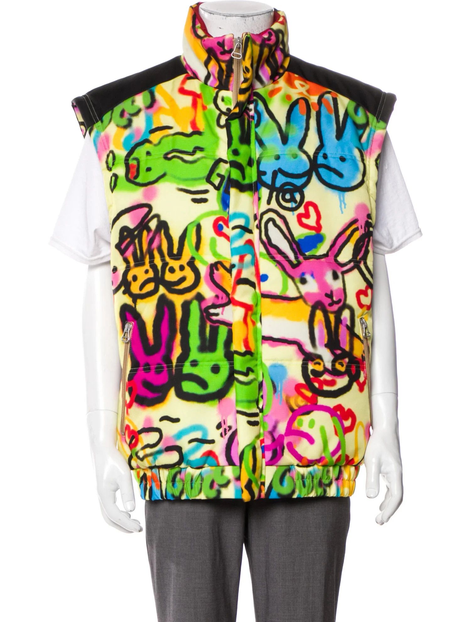 o1s1wg110125 Bunny Print Padded Nylon Vest in Multicolor
