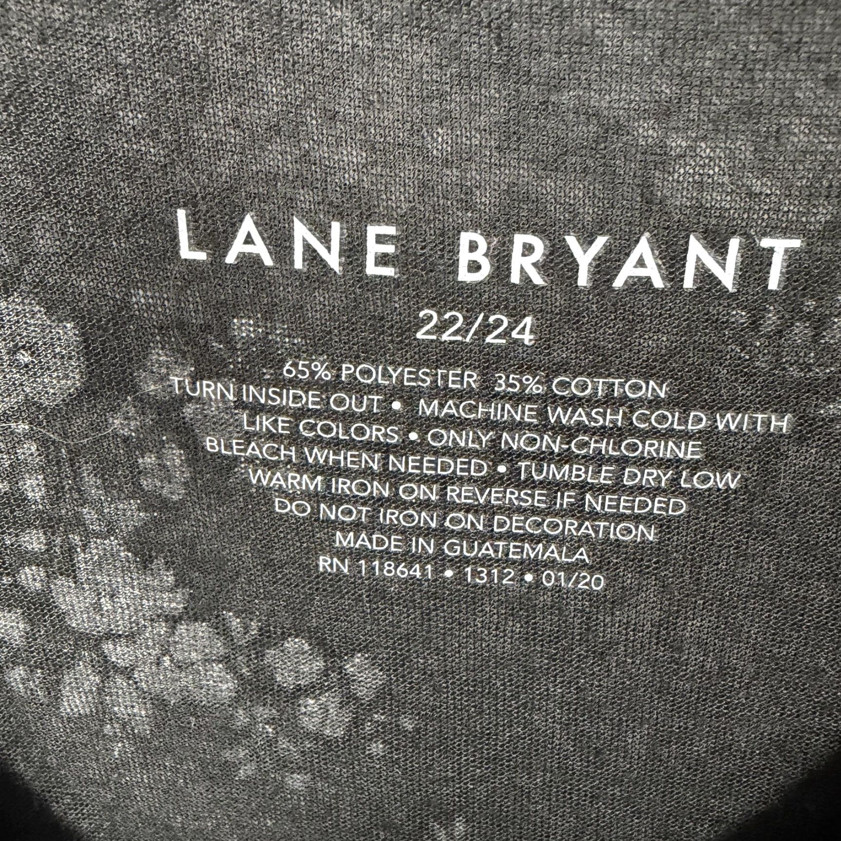 Vintage Lane Bryant T-Shirt Womens Plus 22/24 Black Floral Gothic Live in the Moment Tunic Dolman Sleeve V-Neck Short Sleeve Summer Casual Size 3XL / US 20-22 - 4 Thumbnail