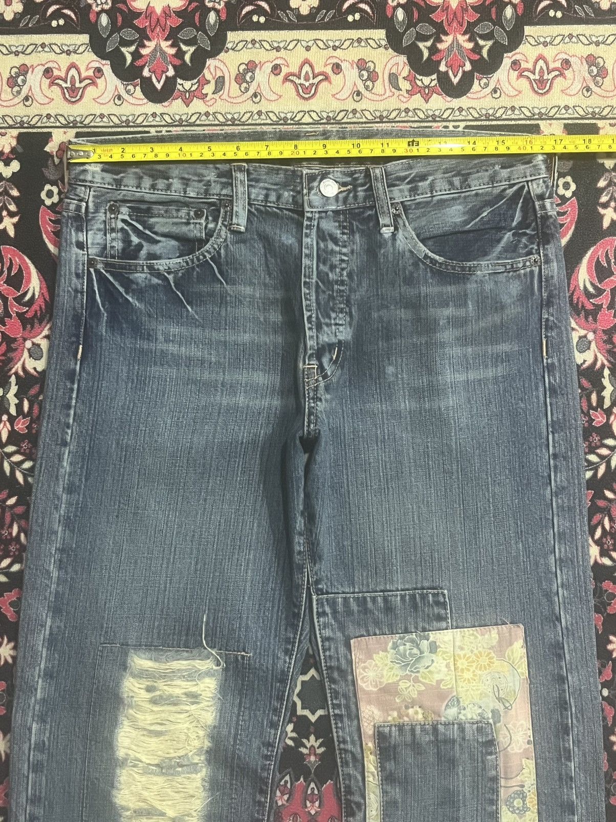 Takeo Kikuchi Japan Takeo Kikuchi Distressed Patches Blue Washed Jeans Size US 33 - 13 Thumbnail