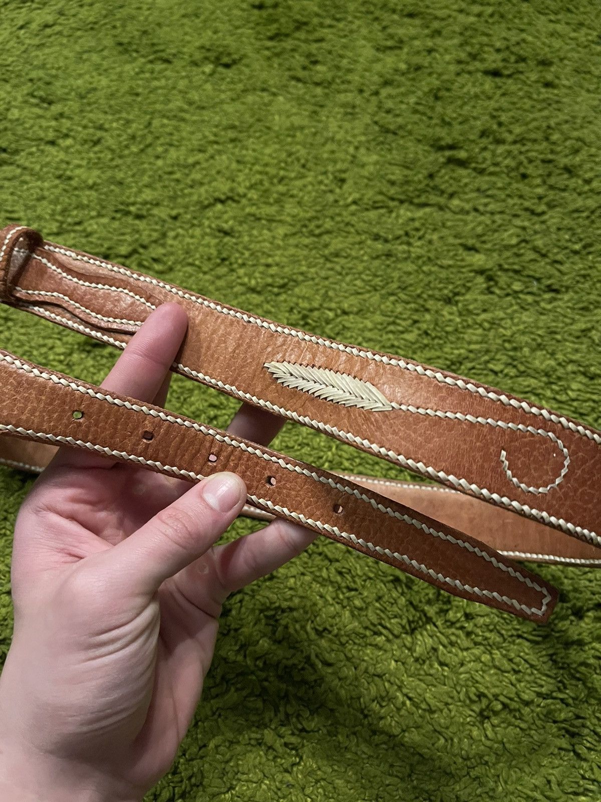 Cowboy Equipment × Genuine Leather × Vintage Western Cowboy style real leather embroidered vintage belt Size 36 - 2 Thumbnail