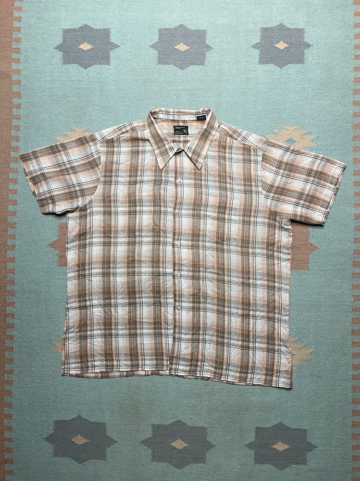 Vintage 70s button shirt plaid poly cotton lightweight JCPenney XL Size US XL / EU 56 / 4 - 1 Thumbnail