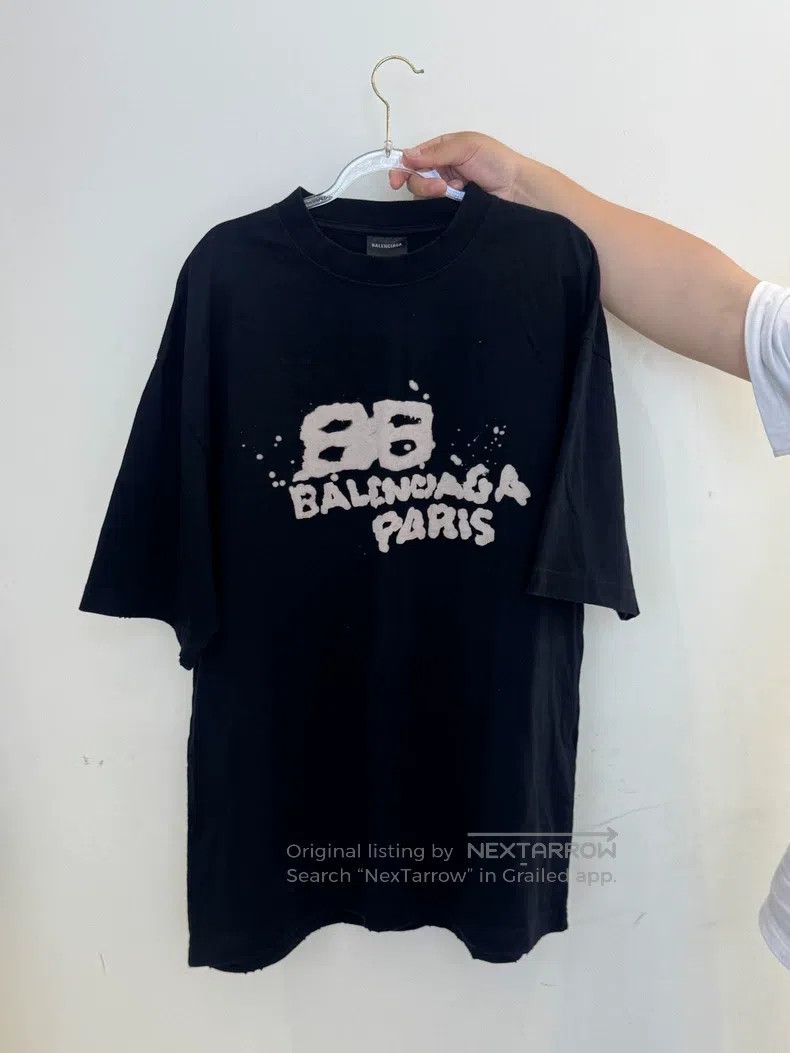 Balenciaga Black Splatter Letter Graffiti Short Sleeve T-S