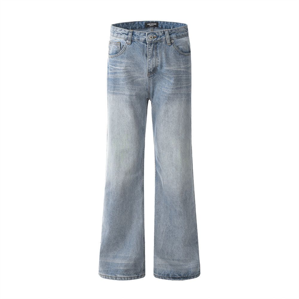 American retro washed distressed loose flared jeans