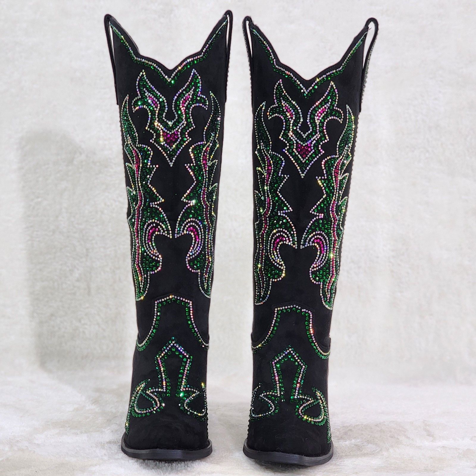 Other Roswell Country Western Cowgirl Knee Boots Rhinestones Black Size US 12 / IT 42 - 4 Thumbnail