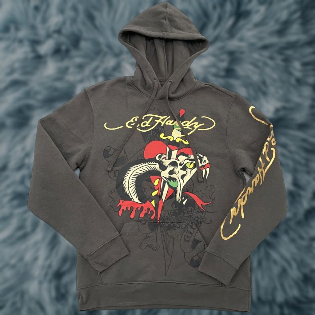 Ed Hardy Ed Hardy Hoodie Pullover Adult Small Gray Skull Graphic Print Logo Hooded Pockets Dagger Death Before Dishonor Sweater Size US S / EU 44-46 / 1 - 1 Thumbnail