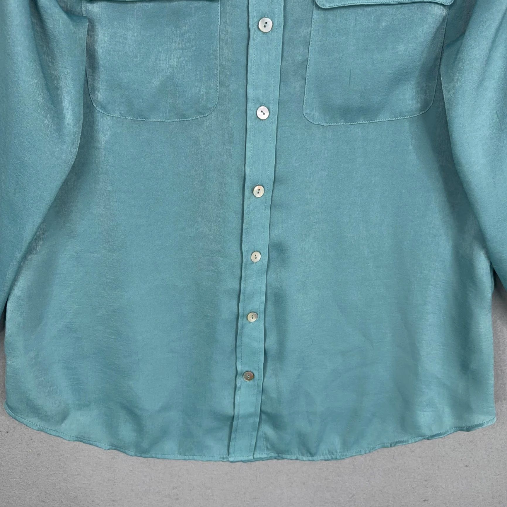 Soft Surroundings Soft Surroundings Shirt Womens Medium Teal Button-Front Satin Blouse Top Size M / US 6-8 / IT 42-44 - 3 Thumbnail