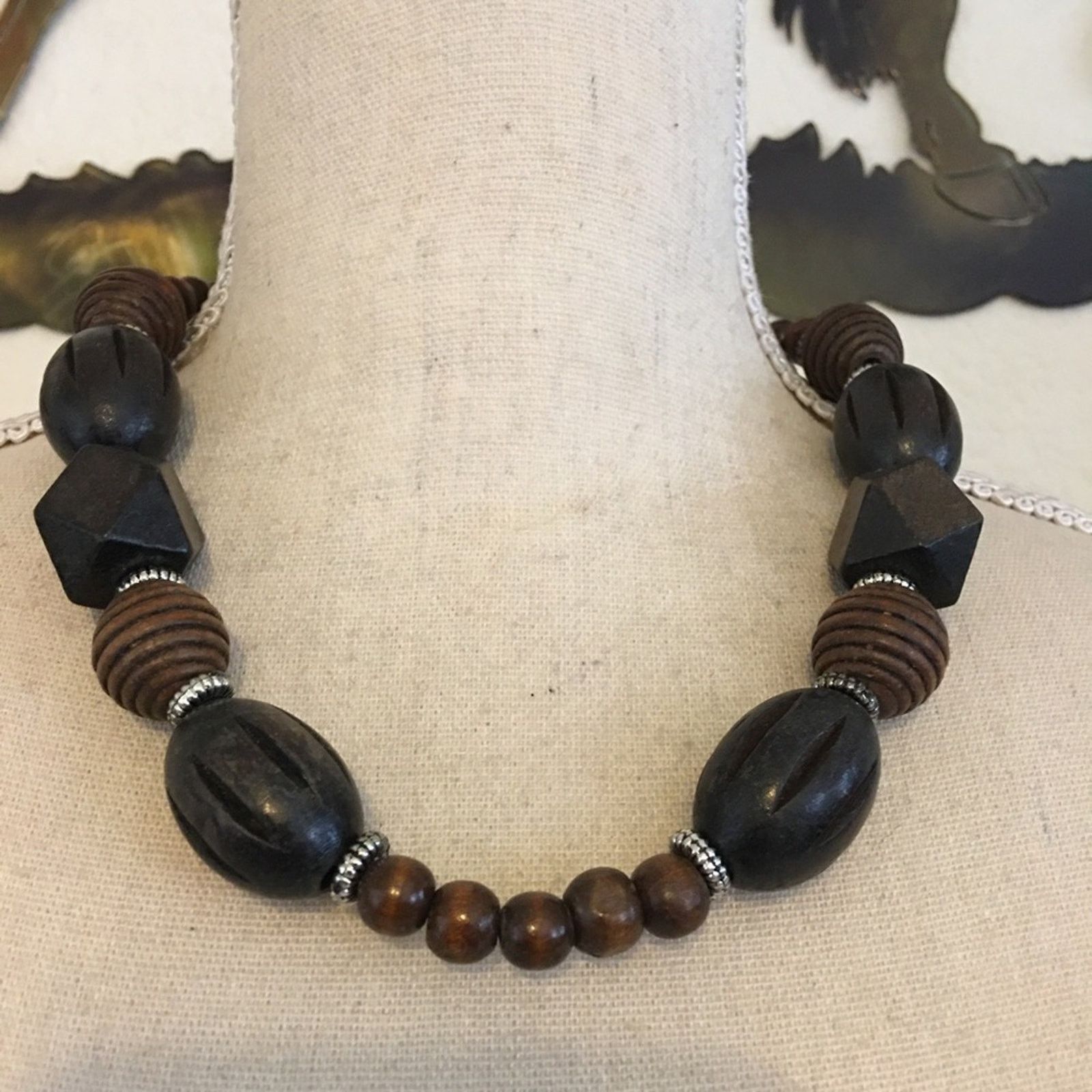 Jewelry Multi shape wood bead chunky style necklace Size ONE SIZE - 1 Thumbnail