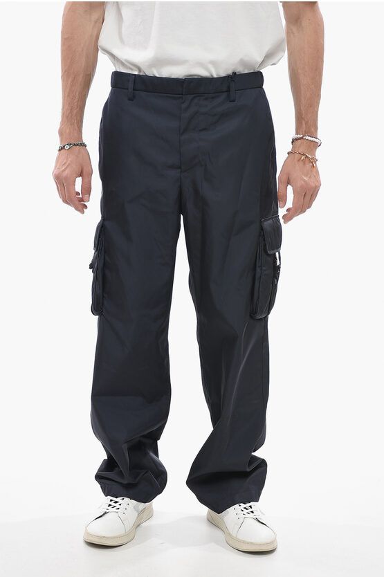 image of Prada Og1Mm0524 Nylon Cargo Pants In Blue, Men's (Size 30)