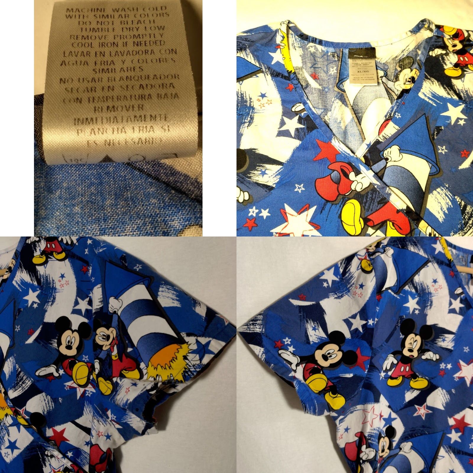 Disney Disney Mickey Mouse Scrub Top Women XL Blue Stars Faux Wrap Short Sleeve Shirt Size XL / US 12-14 / IT 48-50 - 8 Thumbnail