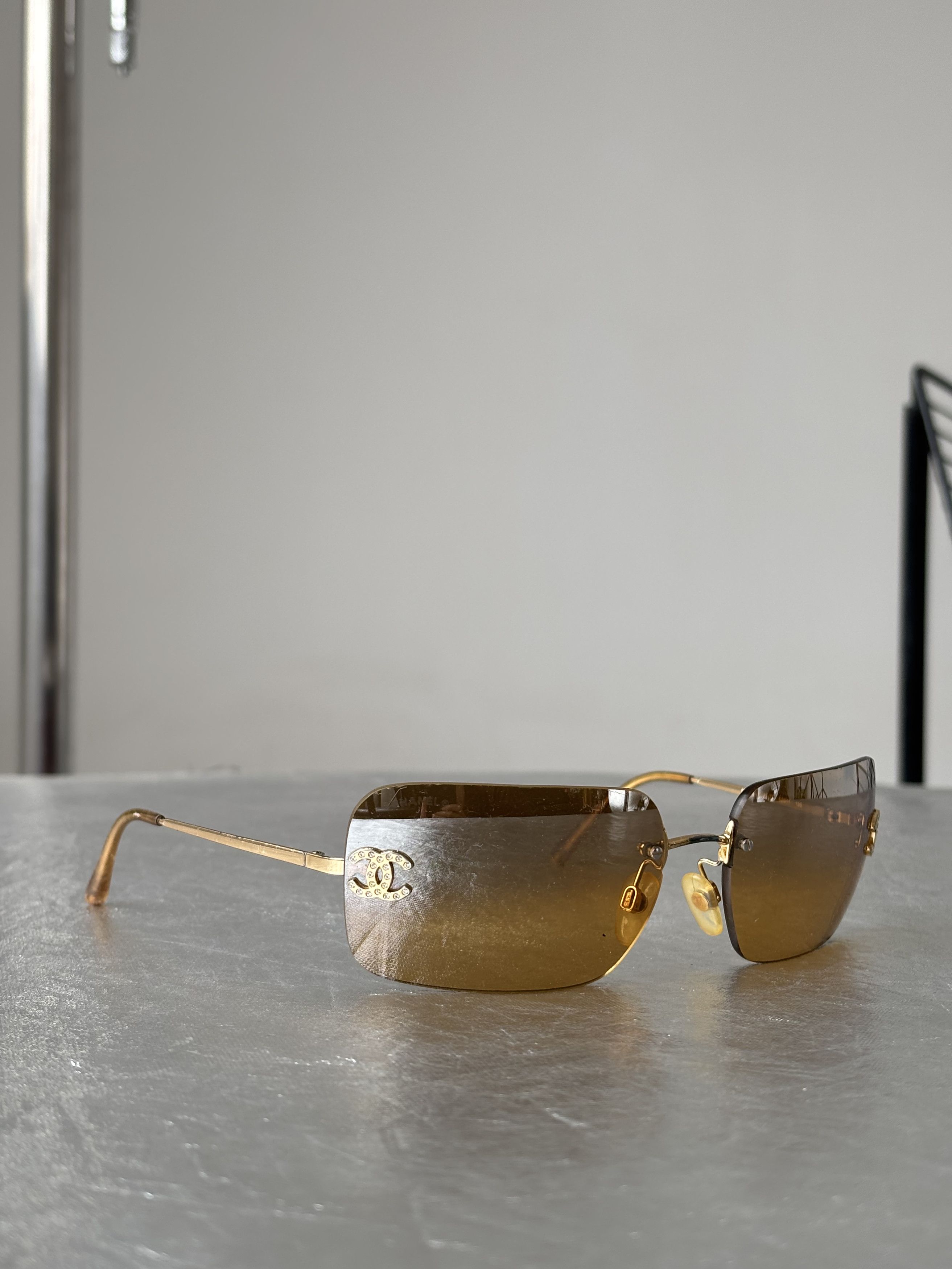 CHANEL Sunglasses 4017-D Rimless Rhinestones Vintage