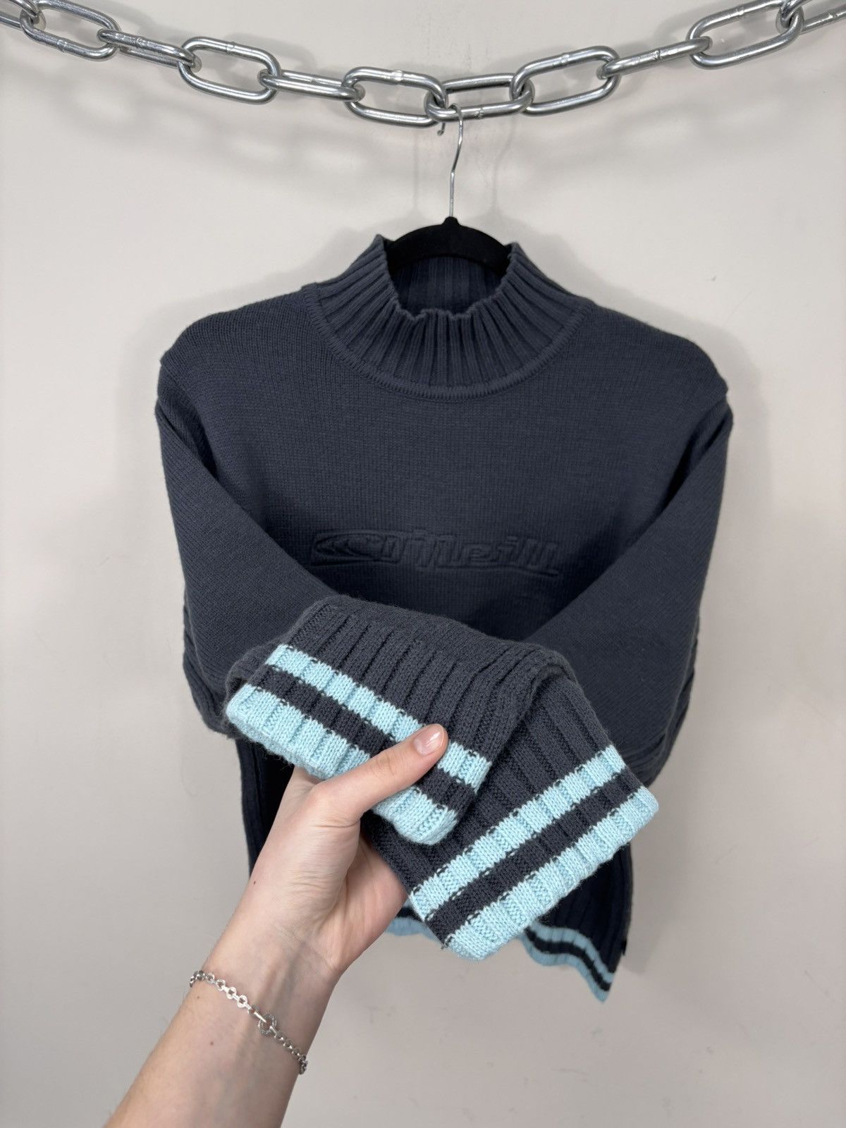 O'Neill Vintage O’Neill Y2K Women’s Big Logo Wool Mock Neck Sweater Size L / US 10 / IT 46 - 5 Thumbnail