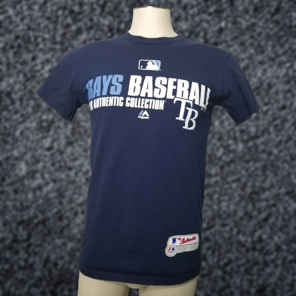 Spell Majestic Tampa Bay Devil Rays AL Baseball Spell Out T Shirt Mens S Navy Blue Crew Neck Graphic Tee Cotton Blend Short Sleeve Adult Small Size US S / EU 44-46 / 1 - 1 Thumbnail