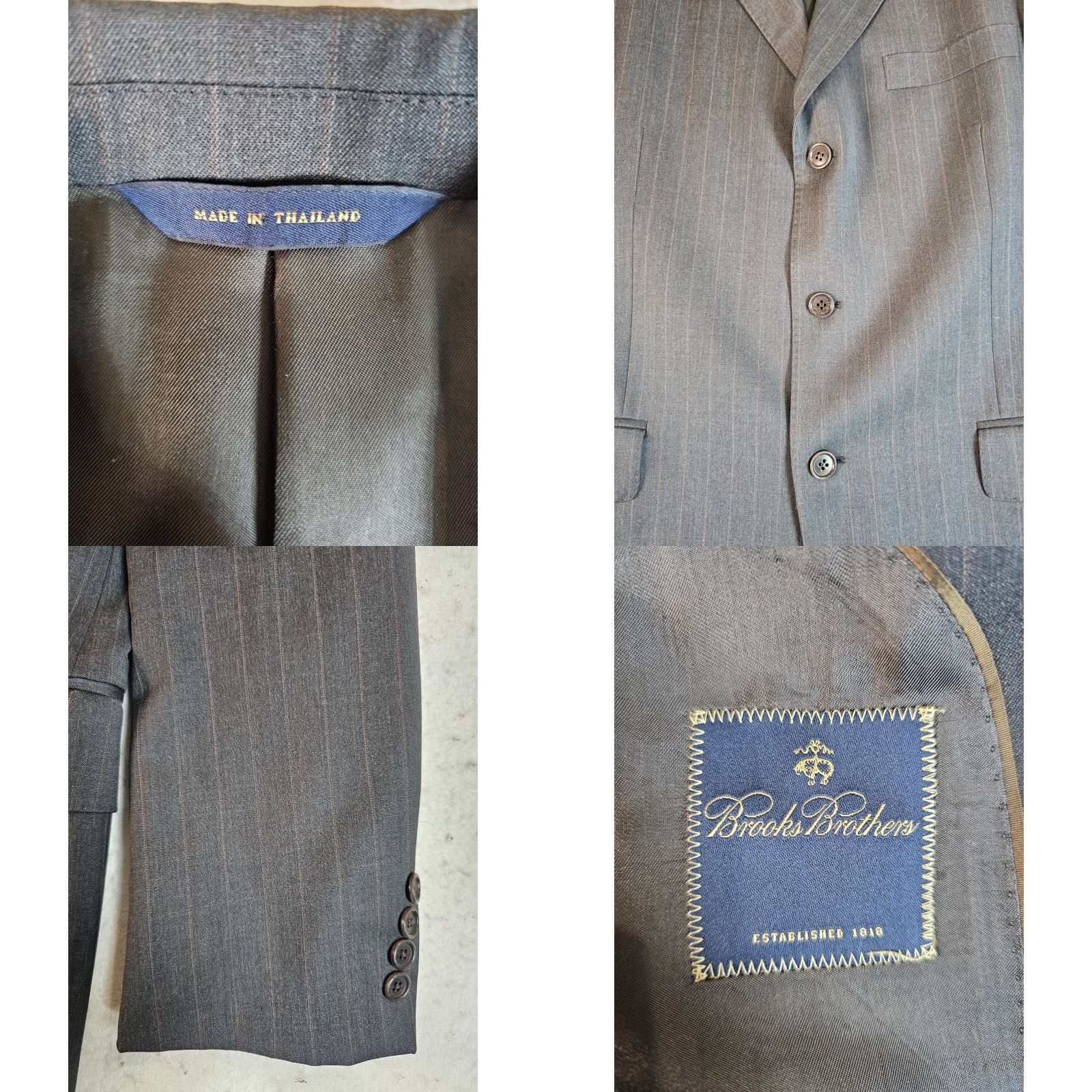 Brooks Brothers Brooks Brothers Signature Pin Striped Wool Suit Mens 42 Long Coat 36Wx32L Grey Tan Striped - Regular Fit, 2 Piece, Classic USA Mens Suit Size 42R - 10 Thumbnail