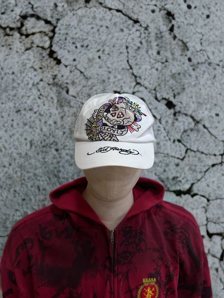 Ed Hardy × Vintage Vintage Ed Hardy Rhinestones Skull WebTrucker Hat Cap Size ONE SIZE - 1 Thumbnail