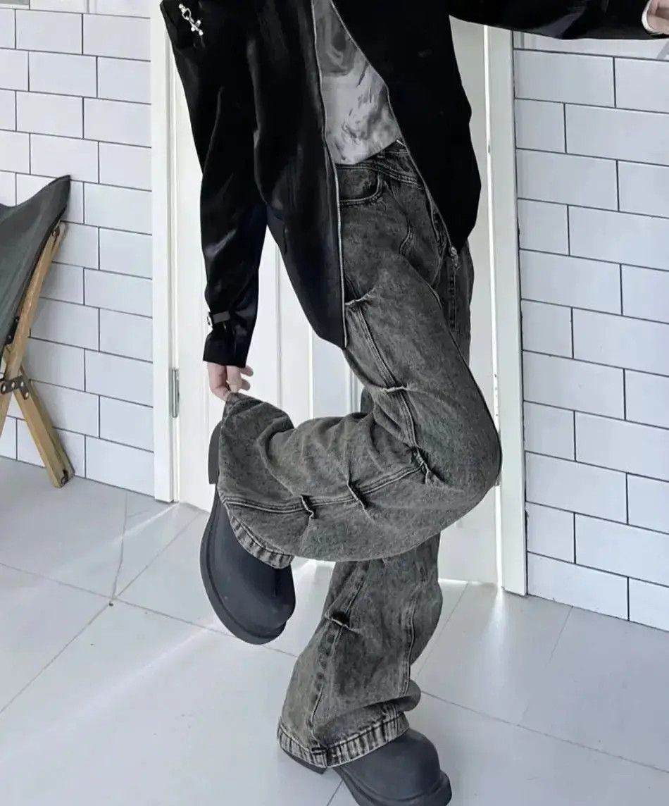 Y2k Cargo Flared Stack Jeans Wide Leg Bootcut Stacked