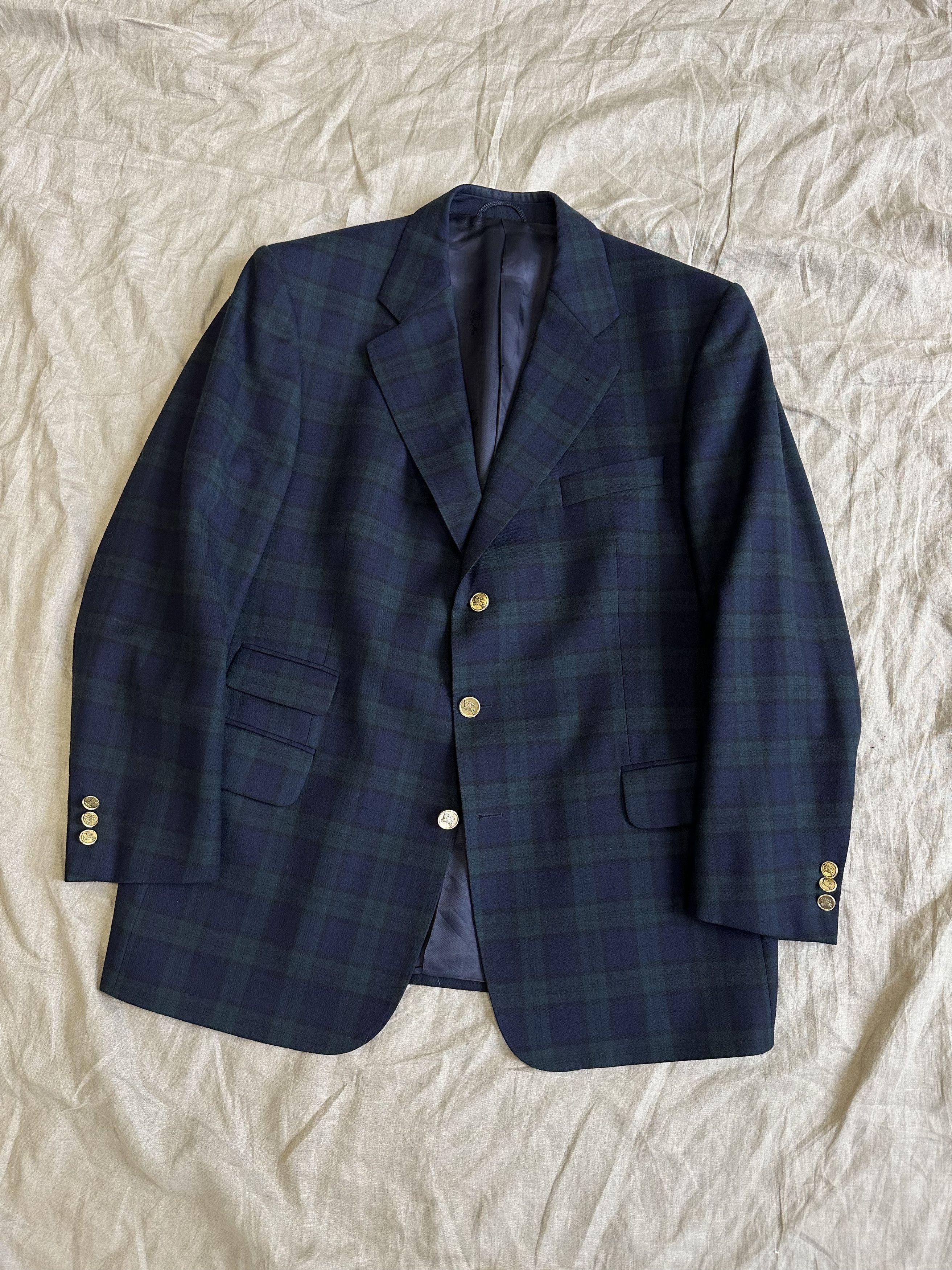 image of Burberrys Vintage 90's Checked Wool Blazer Jacket 6386Ac in Blue Green Check, Men's (Size Large)