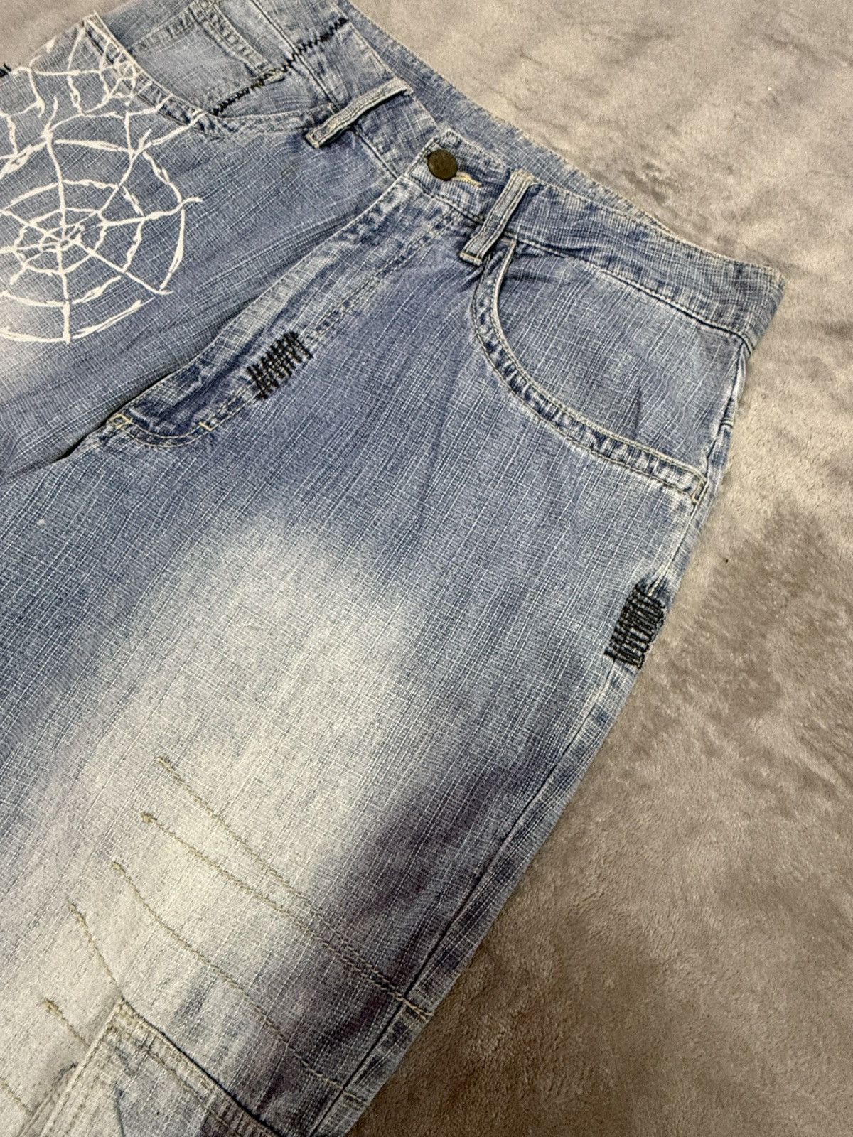 JNCO × Japanese Brand × Spyder Vintage Spider Web Poems Japanese baggy Cargo Denim Pants Size US 30 / EU 46 - 10 Thumbnail