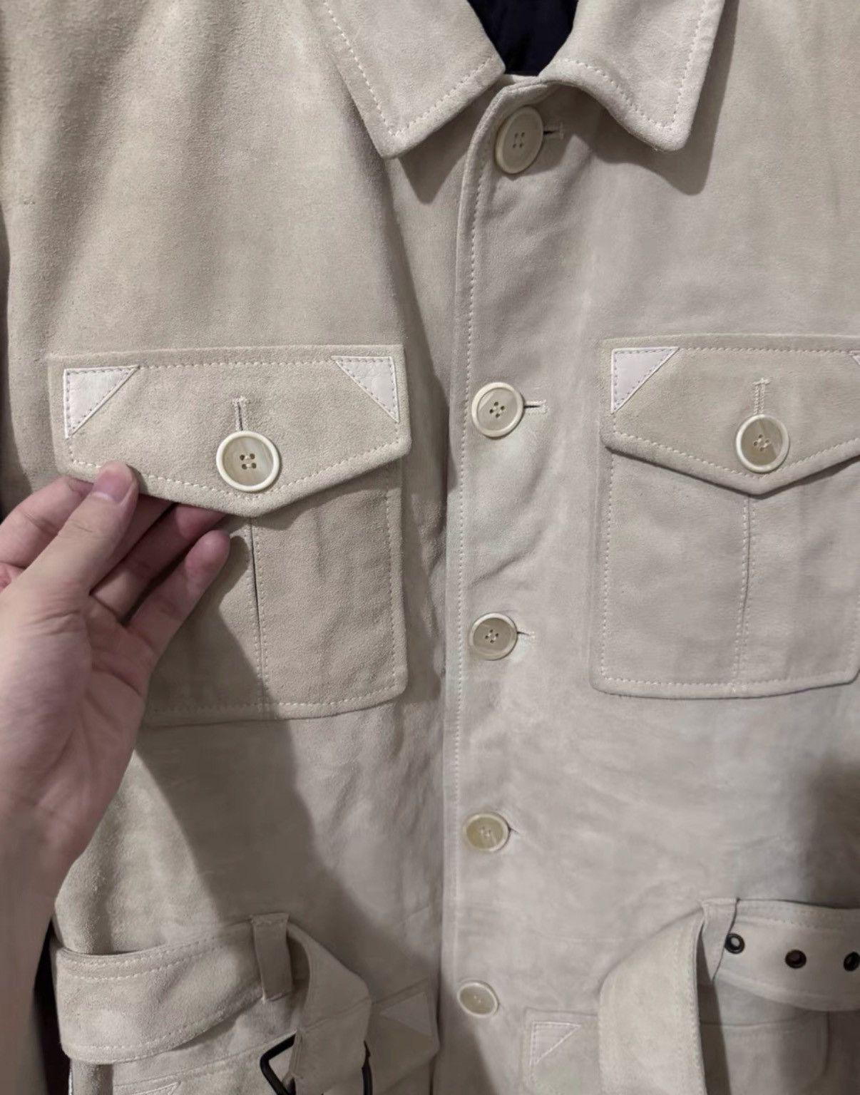Saint Laurent Paris SLP) 20SS Runway Off-White Distressed Suede Safari Jacket Size US M / EU 48-50 / 2 - 3 Thumbnail