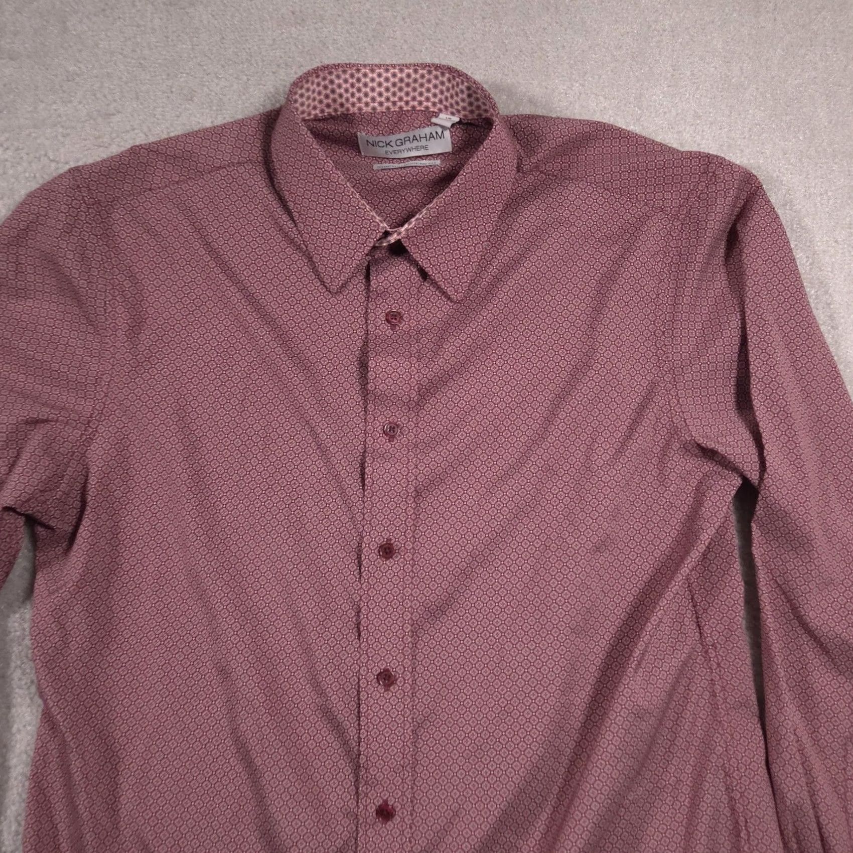 Vintage Nick Graham Dress Shirt Mens Large Red Geometric Stretch Modern Fit Long Sleeve Size 42R - 3 Thumbnail