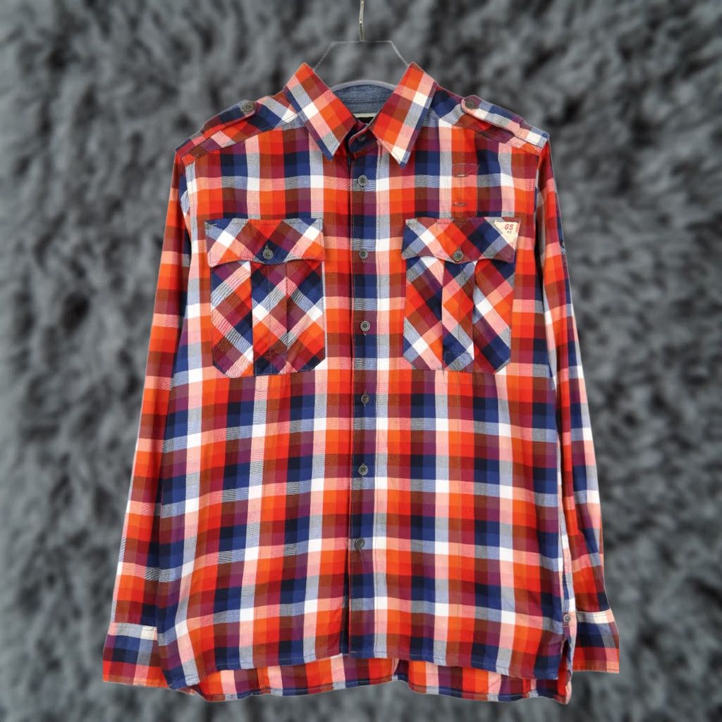G-Star G-STAR Tunnel Louis Shirt Men's LARGE Red/Blue Checked Pocket Logo Size US L / EU 52-54 / 3 - 1 Thumbnail