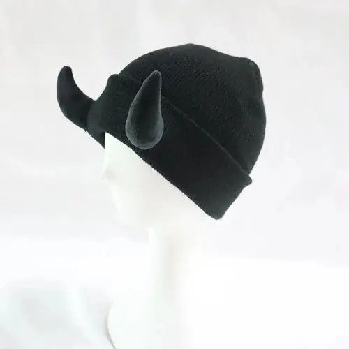 Japanese Brand × Vintage Devil Horn Hat Halloween Soft Knitted Beanie Size ONE SIZE - 3 Thumbnail