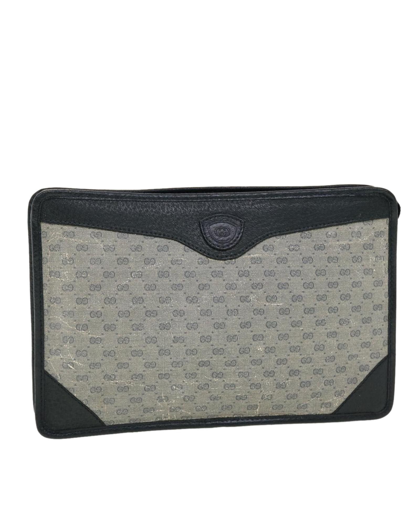 image of Gucci Micro GG Canvas Clutch Bag In Gray/navy in Grey, Women's
