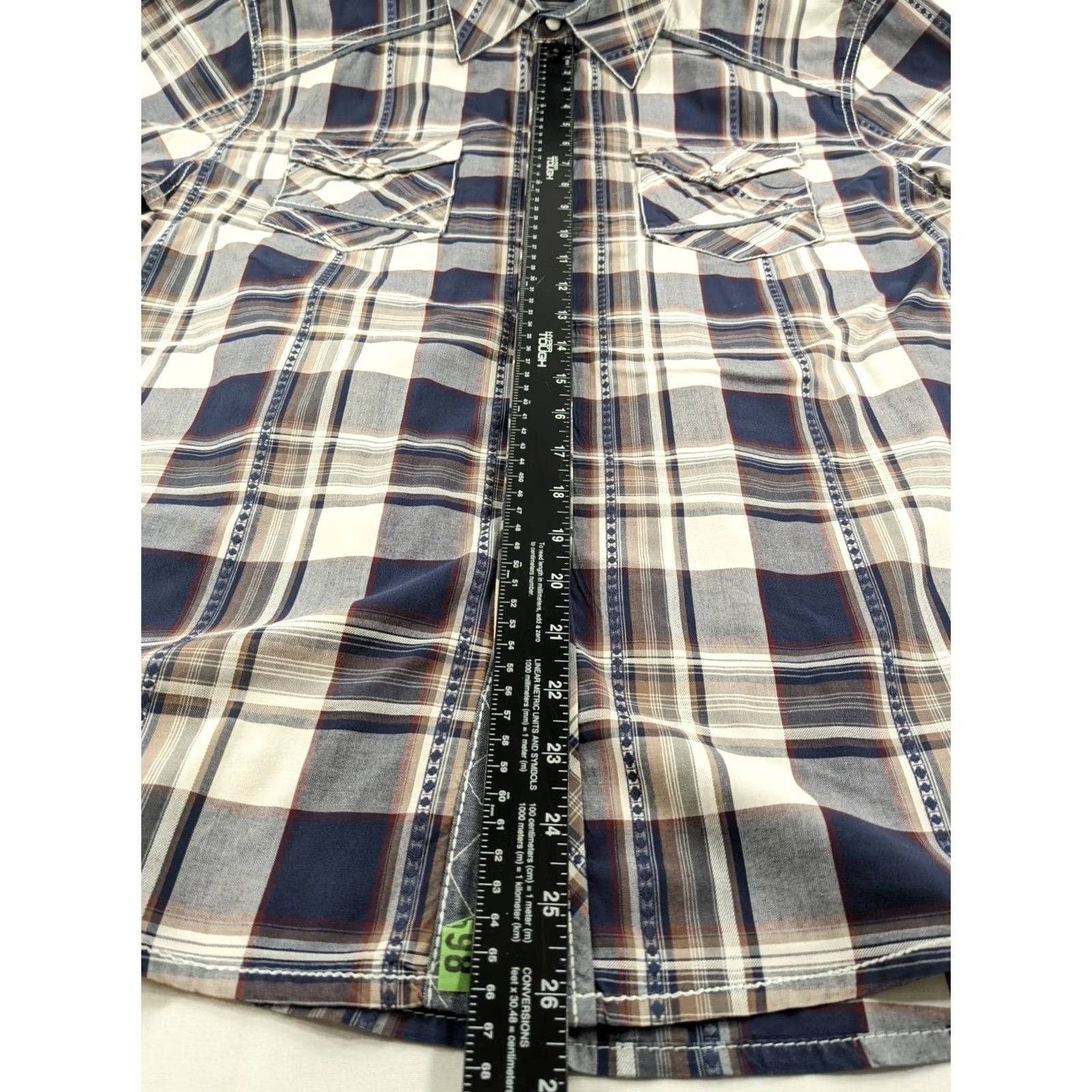 BKE VINTAGE BKE Mens Size L Navy Grey White Plaid Athletic Fit Western Snap Button Shirt SS Shi Mens Size US L / EU 52-54 / 3 - 6 Thumbnail