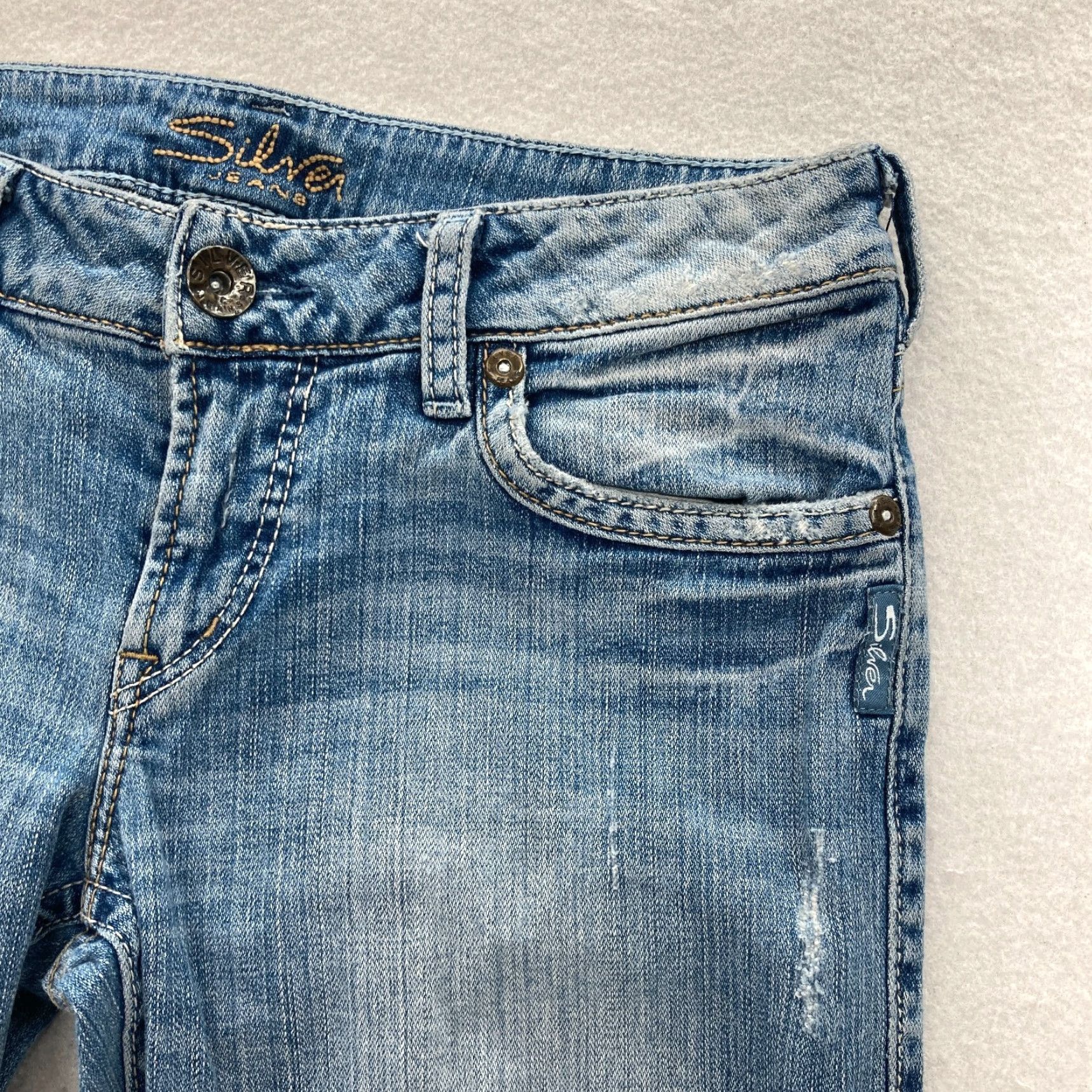 Silver Jeans Co. Silver Jeans Aiko Bootcut Women's 29x33 Medium Blue Stretch Denim Grunge Cowgirl Size 29" - 5 Thumbnail