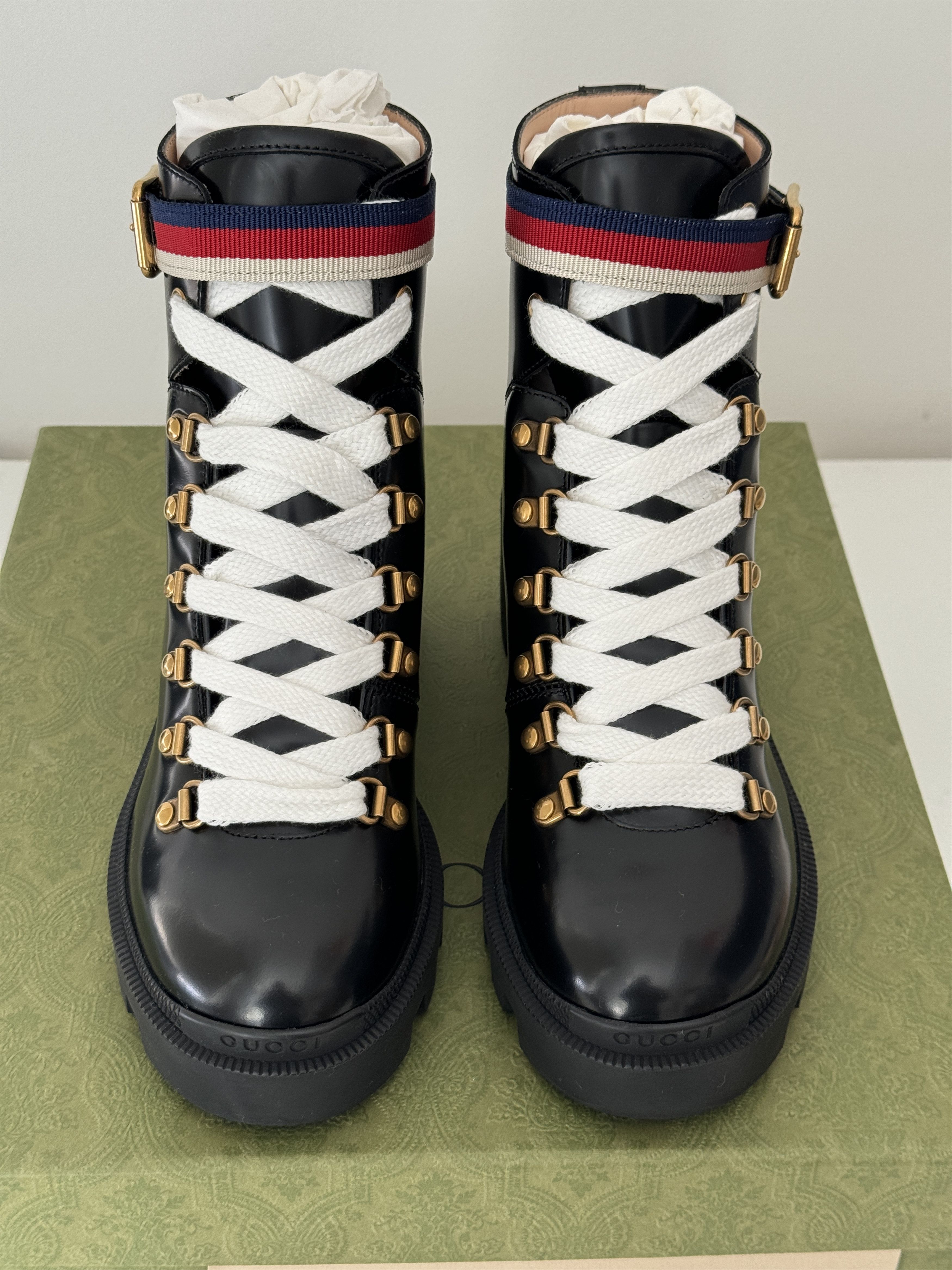 Gucci size 37.5G Gucci Sylvie Web 55mm Ankle Boot Black Leather Grailed