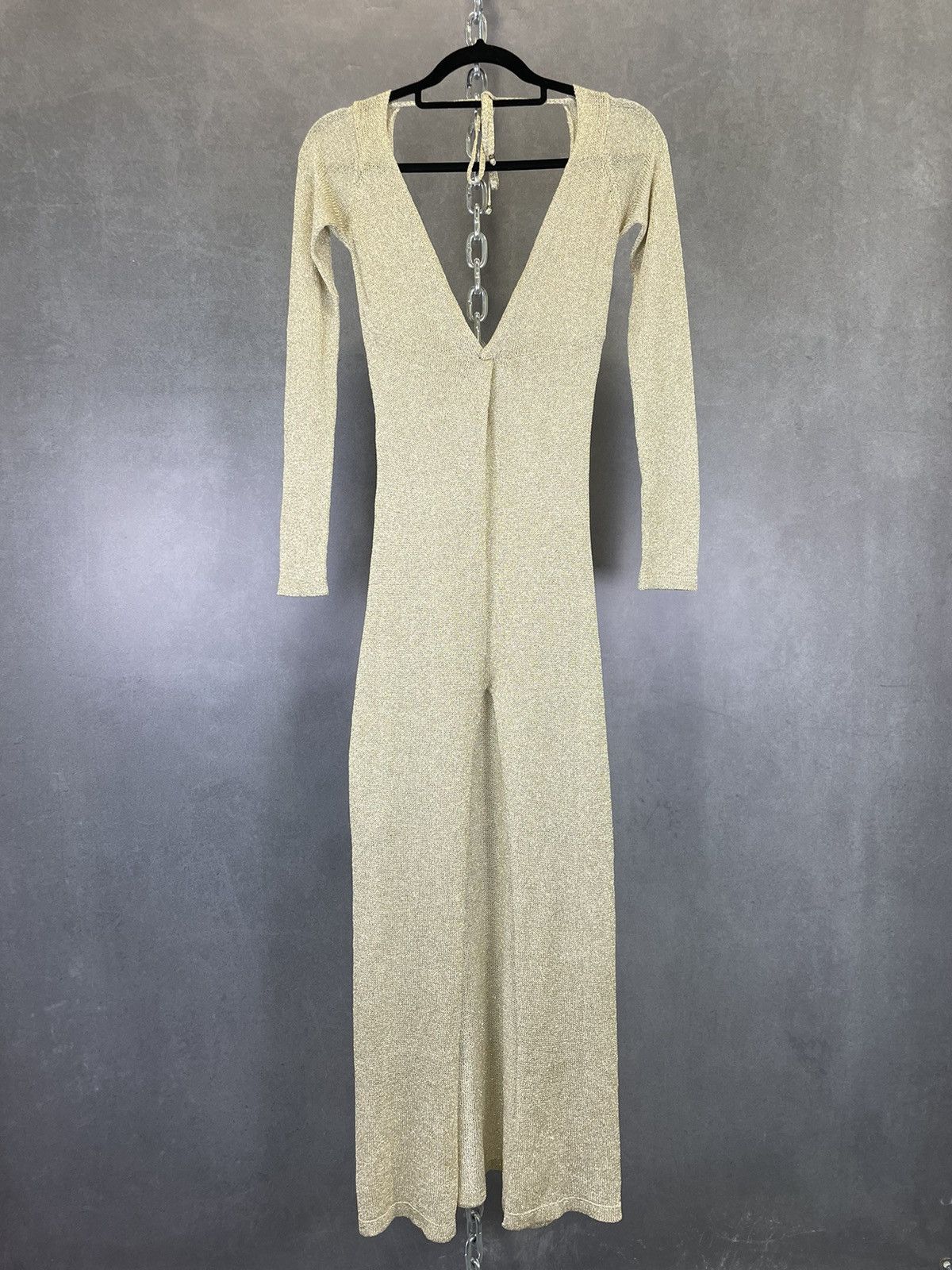 image of Flook The Label Knit Metallic Long Sleeve Maxi Dress Size Xs in Gold, Women's