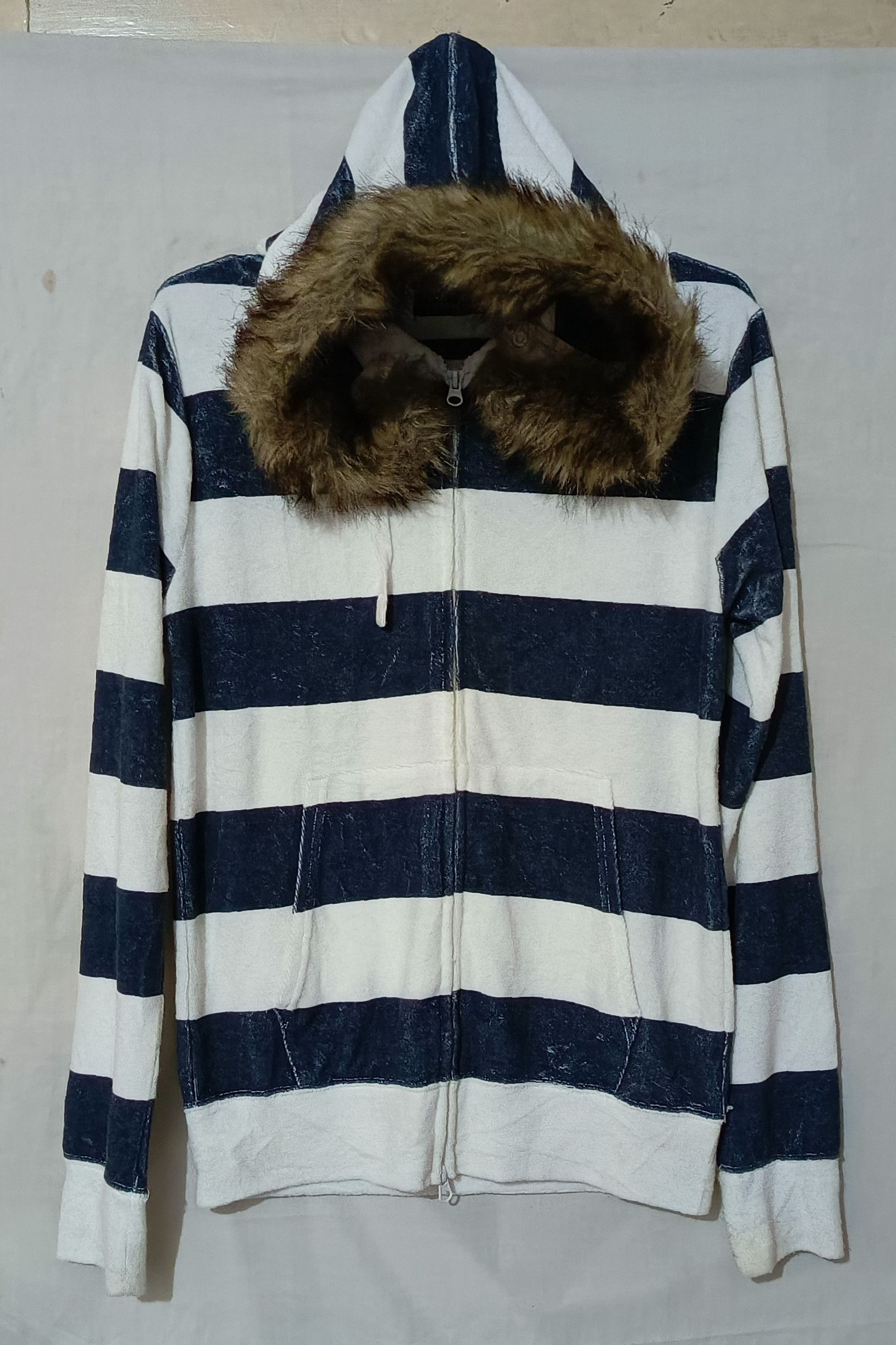 20471120 Roshell - Striped Fur Boxy Hoodie 2 zip VELOUR Size US M / EU 48-50 / 2 - 1 Thumbnail