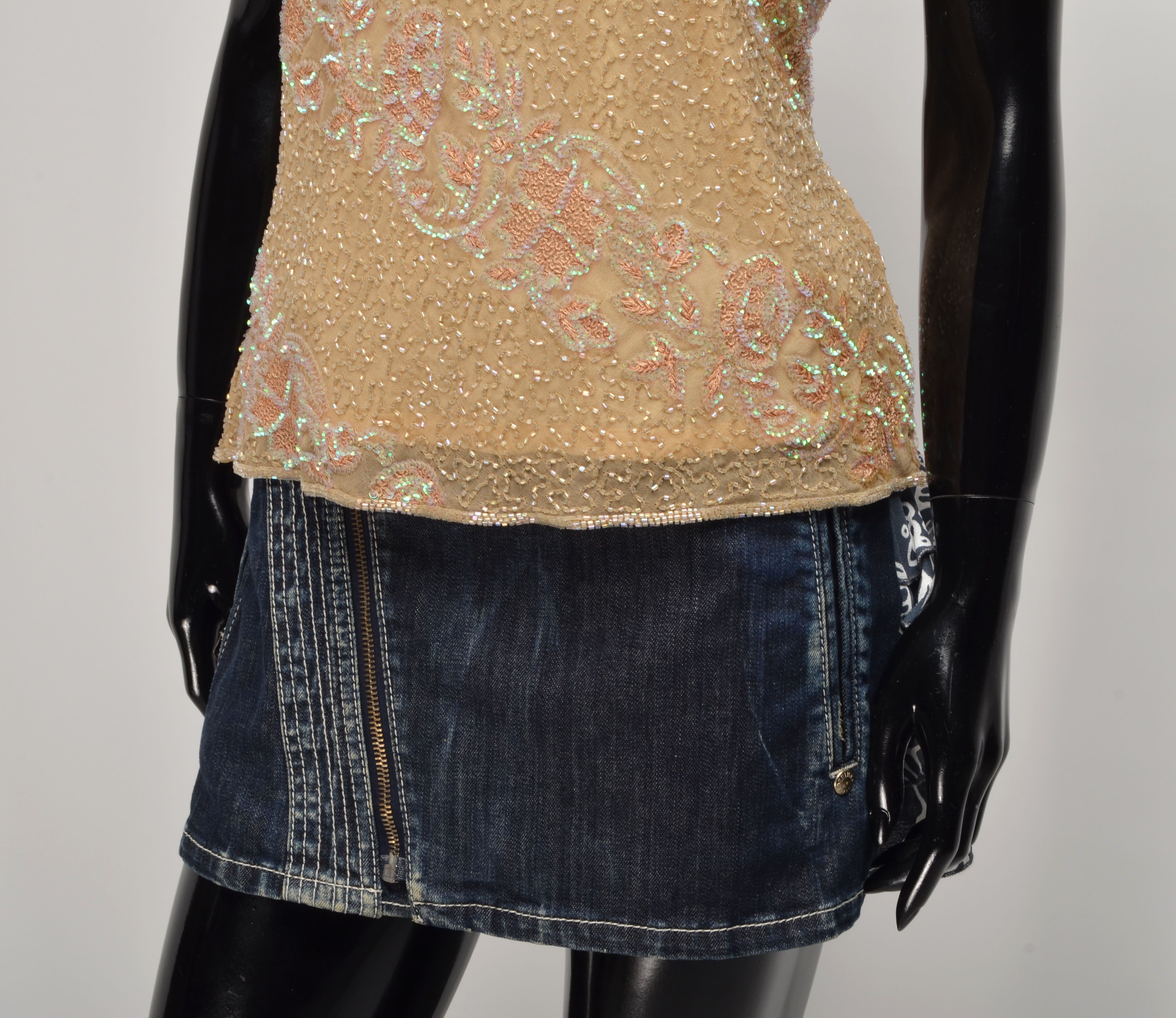 Other Vintage Full Beaded Beige Y2K Sparkle Fairy Top Blouse Size XS / US 0-2 / IT 36-38 - 3 Thumbnail