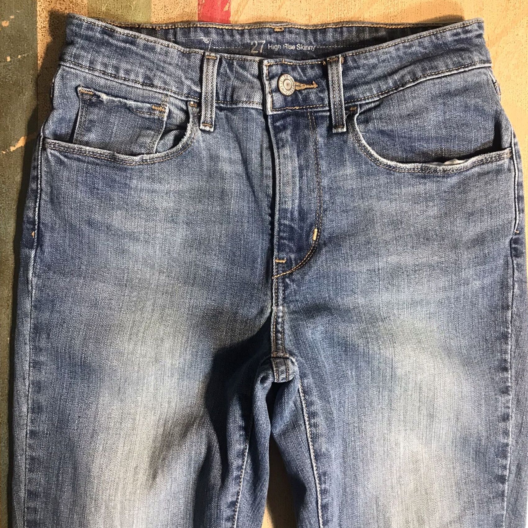 Levi's Levis 721 Skinny Jeans Womens 27 Regular Light Blue Distressed Stretch 5-Pocket Denim Jeans Size 27" / US 4 / IT 40 - 3 Thumbnail