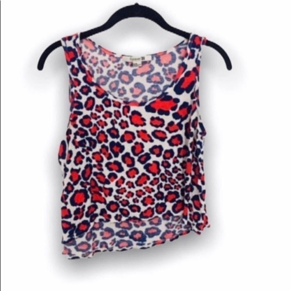 Forever 21 Forever 21 Red & Navy Leopard Print Crop Top - Size M Size M / US 6-8 / IT 42-44 - 2 Thumbnail