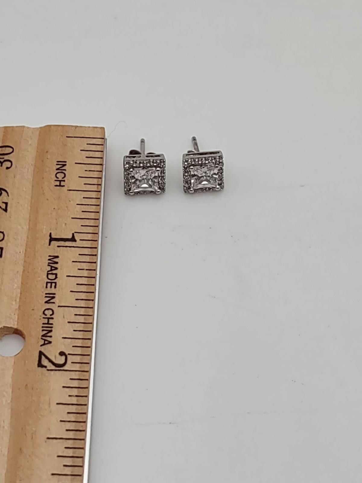 The Unbranded Brand Sterling Silver CZ Stud Earrings Princess Cut 925 Size ONE SIZE - 4 Thumbnail