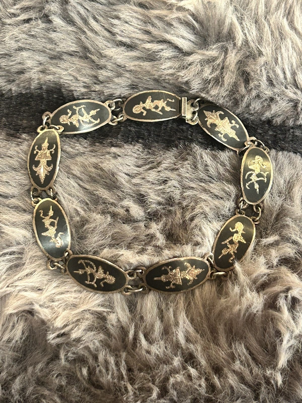 Vintage Antique Siam sterling silver nielloware panel bracelet Size ONE SIZE - 6 Thumbnail