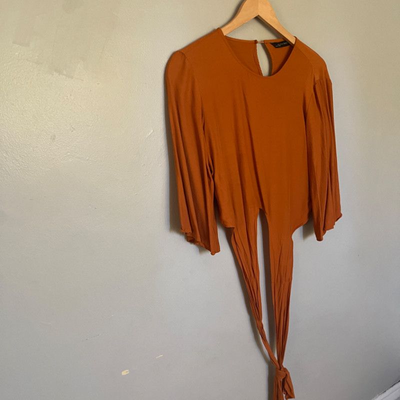 Zara Zara Woman Burnt Orange Tie-Front Top Size M / US 6-8 / IT 42-44 - 2 Thumbnail