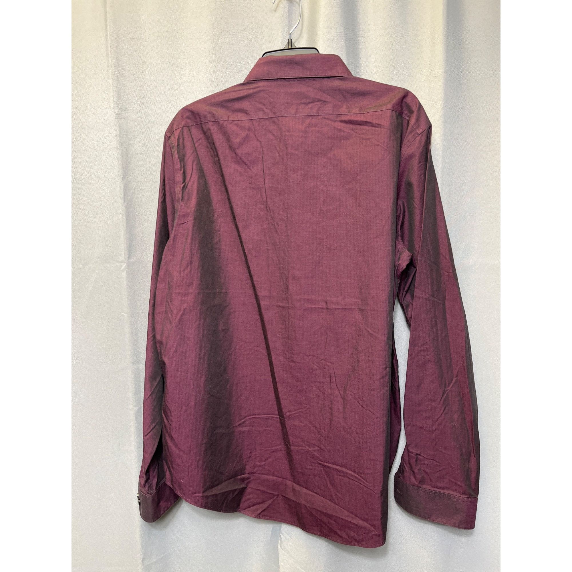 Calvin Klein Calvin Klein SKU 7661 Mens Burgundy Long Sleeve Button Up Sh Size US XL / EU 56 / 4 - 2 Thumbnail