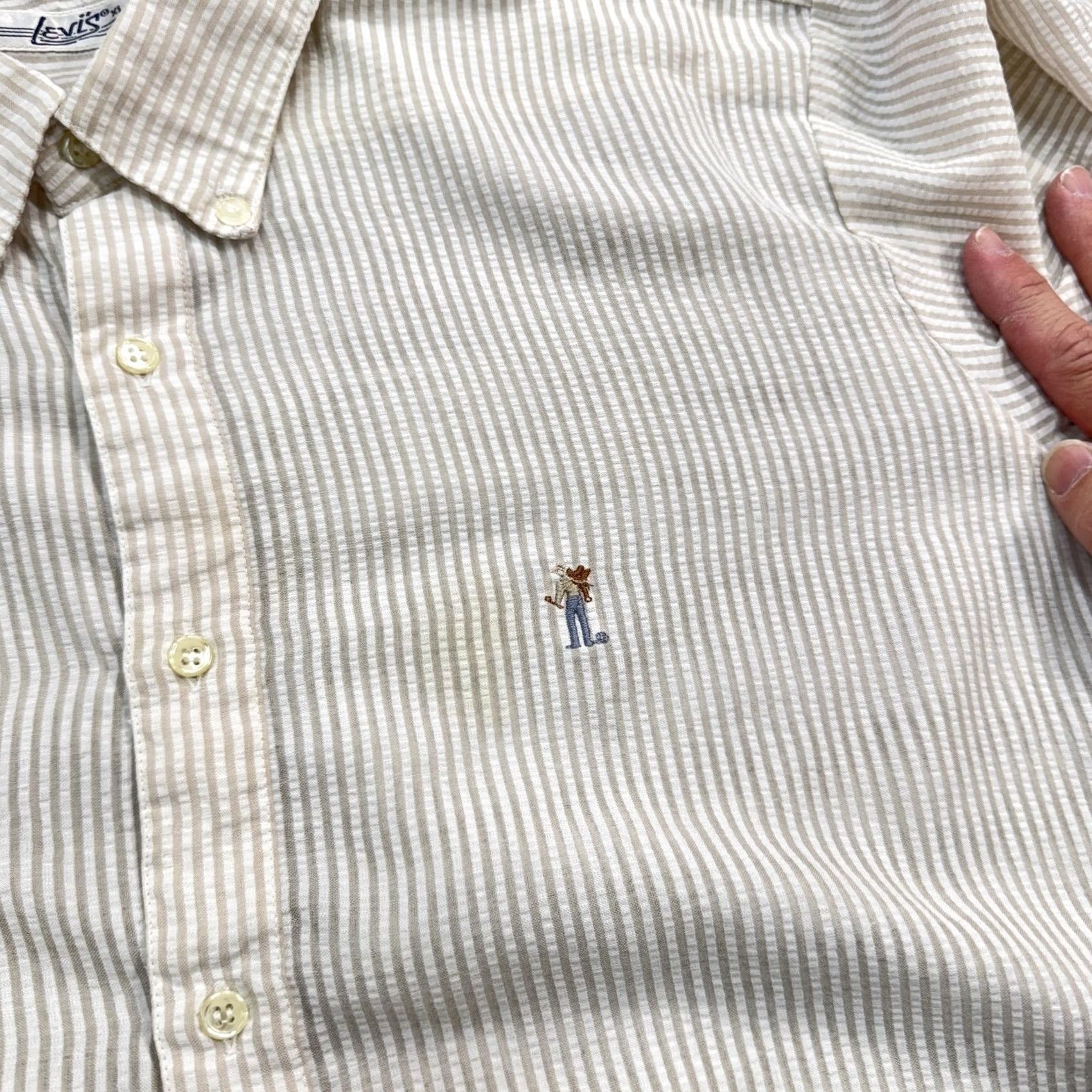 Levi's VINTAGE Levis Shirt Mens XL Beige White Striped Button-Down Cowboy Embroidered Western Size US XL / EU 56 / 4 - 3 Thumbnail