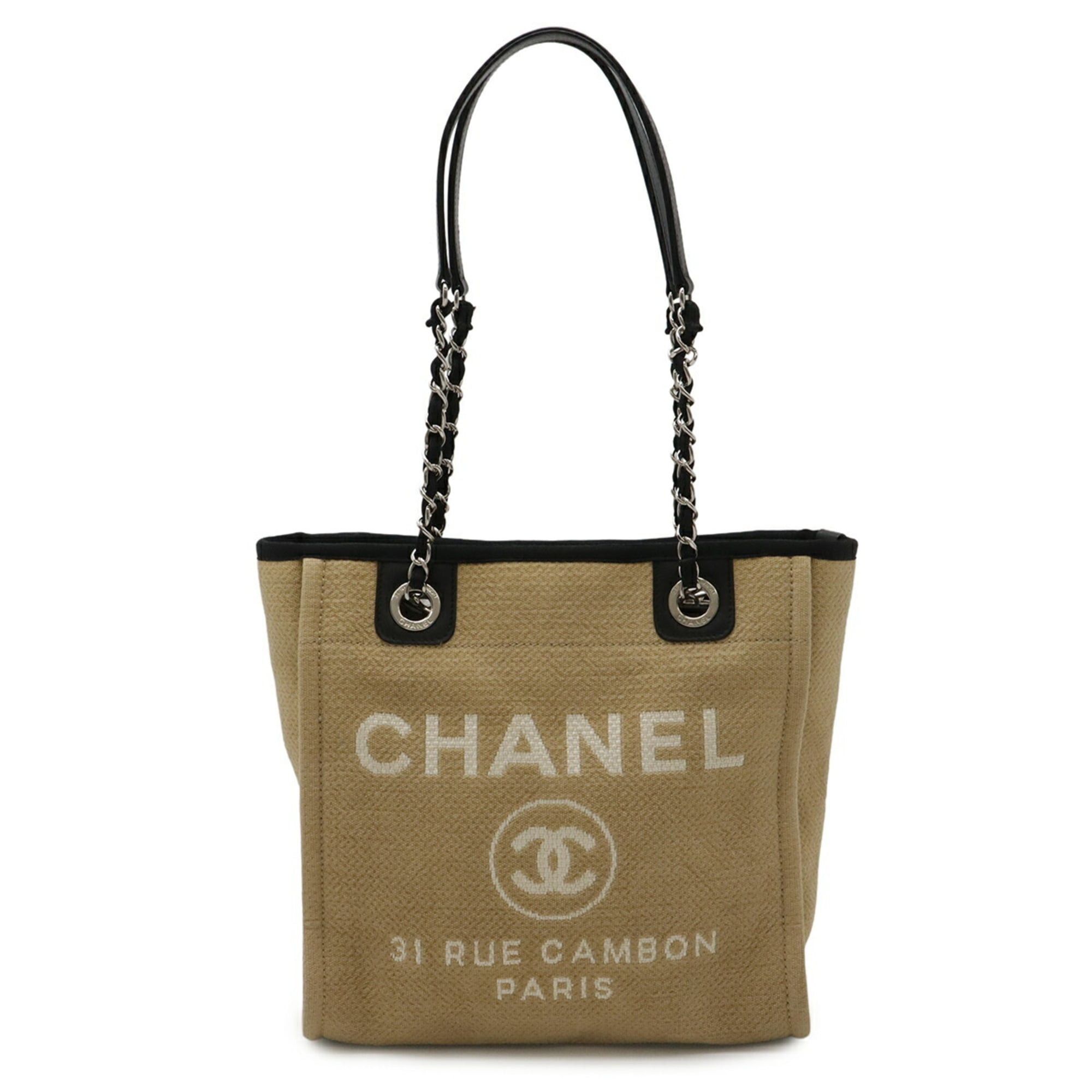 Chanel CHANEL Deauville PM Tote Bag, Shoulder Chain Strap, Canvas and Leather, Beige, A66939 Size ONE SIZE - 1 Thumbnail