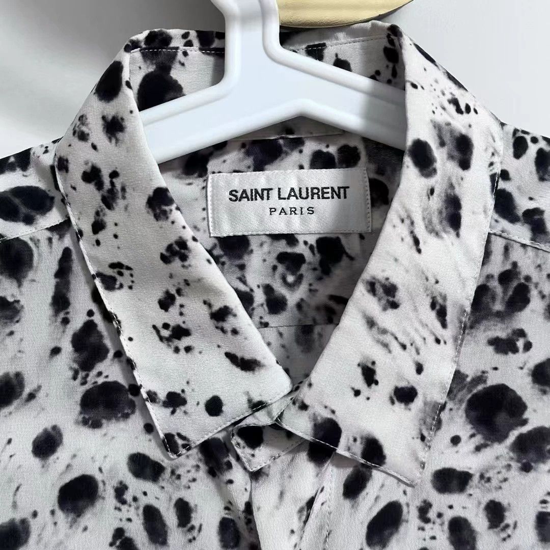 Saint Laurent Paris SAINT LAURENT ink splatter mulberry silk shirt Size US M / EU 48-50 / 2 - 3 Thumbnail