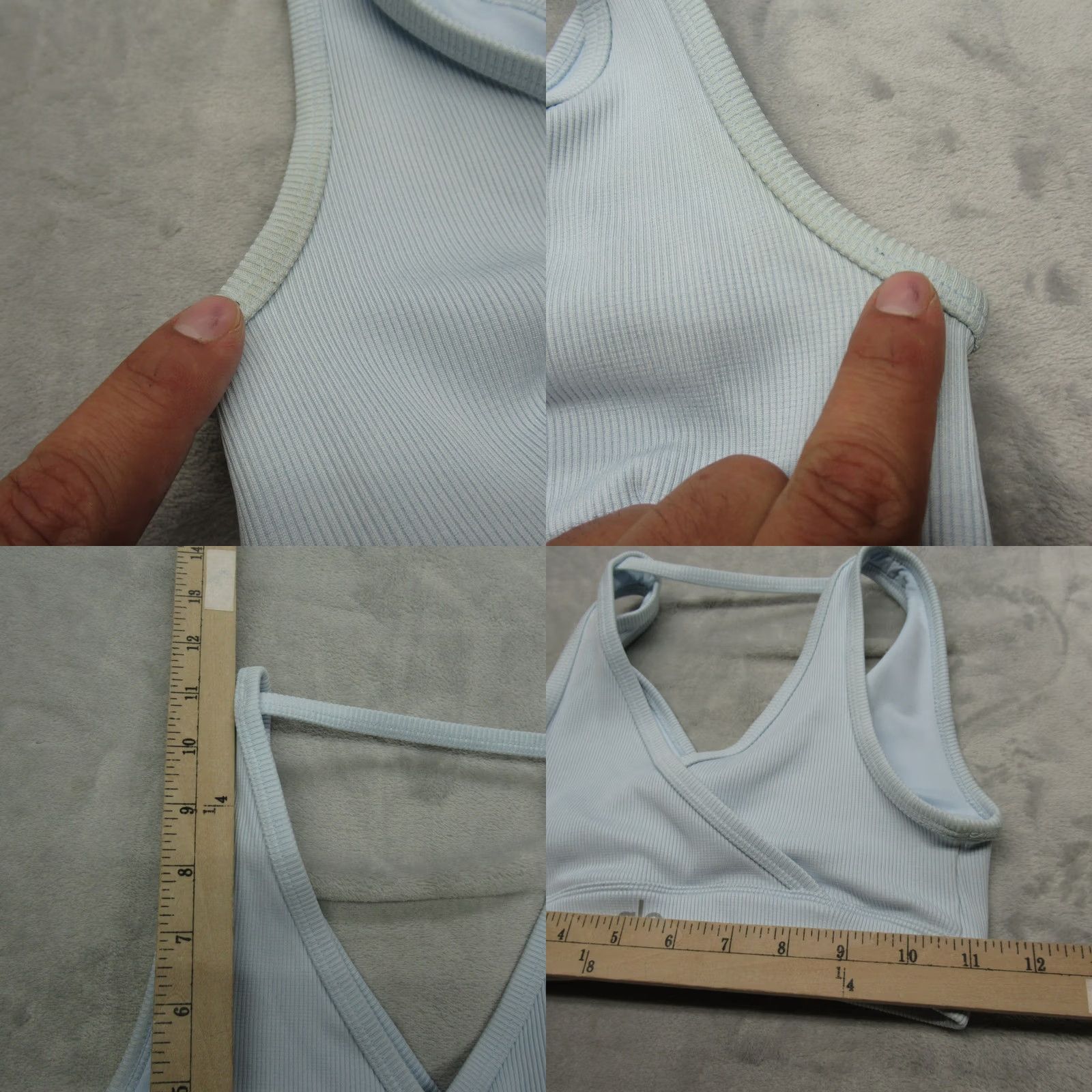Alo ALO Yoga Sports Bra Women's XS Light Blue Ribbed Wrap Pullover Activewear Yoga Pilate Dance Walking Sports Bra Womens XS Blue Size XS / US 0-2 / IT 36-38 - 8 Thumbnail